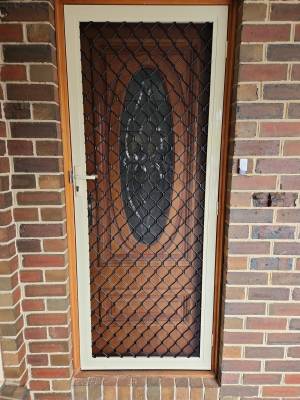 Standard Diamond Grille Screen Doors 1 CB: 64 Standard Diamond Black Grille In Primrose Frame With Tuff Screen Aluminium Mesh Hinged Screen Door.