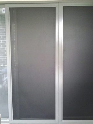 Cb: 9 Stacker Sliders Perforated Black Mesh Door 900Mm Each Screen Door Wide Angle View In Woodland Grey Colour