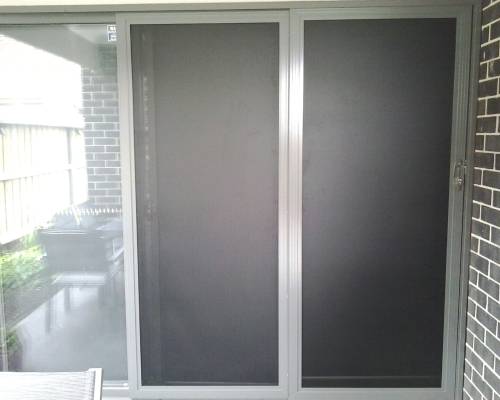 CB: 11 Stacker Sliders Perforated Black Mesh Door 900mm Wide Each Screen Door In Woodland Grey Colour