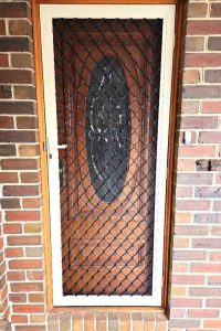 Cb: 64 Standard Diamond Black Grille In Primrose Frame With Tuff Screen Aluminium Mesh Hinged Screen Door.