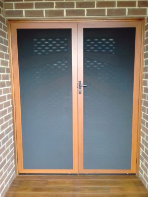 CB: 37 Clear Breeze Privacy Double Security Screen Doors Woodgrain Finish