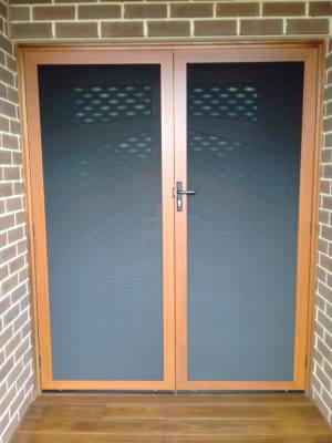 CB: 37 Clear Breeze Privacy Double Security Screen Doors Woodgrain Finish